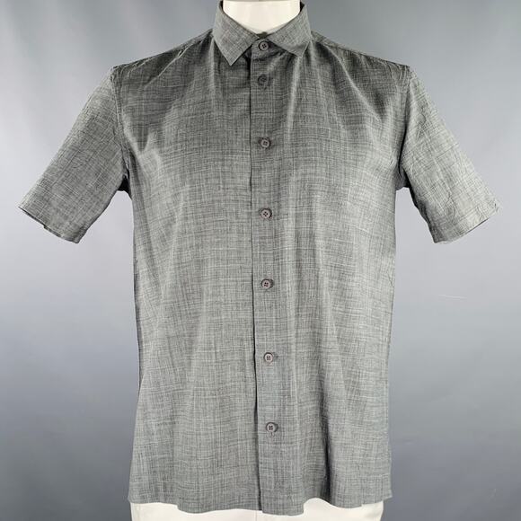 ISSEY MIYAKE Size L Grey Heather Polyester Linen Short Sleeve Shirt - Picture 1 of 5